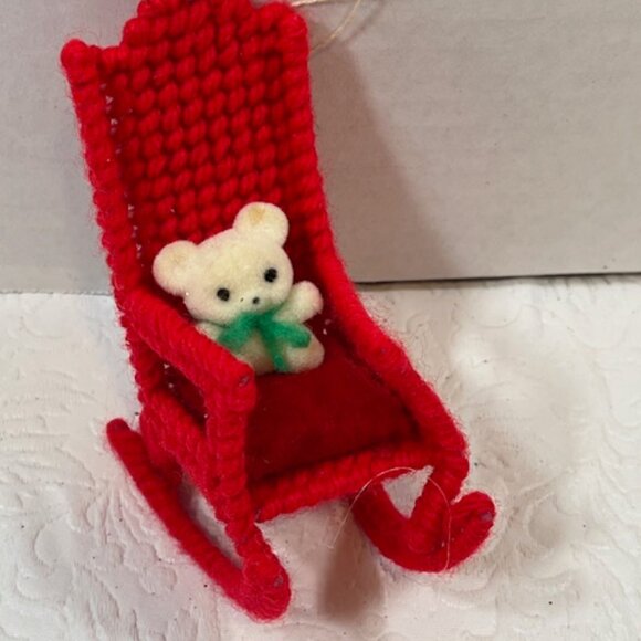 Set of 2 Holiday Crochet Bear Rocking Chair Baby Sleigh Ornaments Handcrafted - Picture 7 of 16